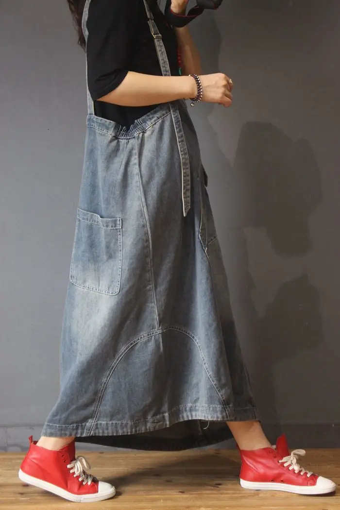 Макси джинсовые платья Дамские мешковатые подтяжки Ковбойское платье размера плюс комбинезоны с детским свитерком платье повседневные Универсальные джинсовые платья