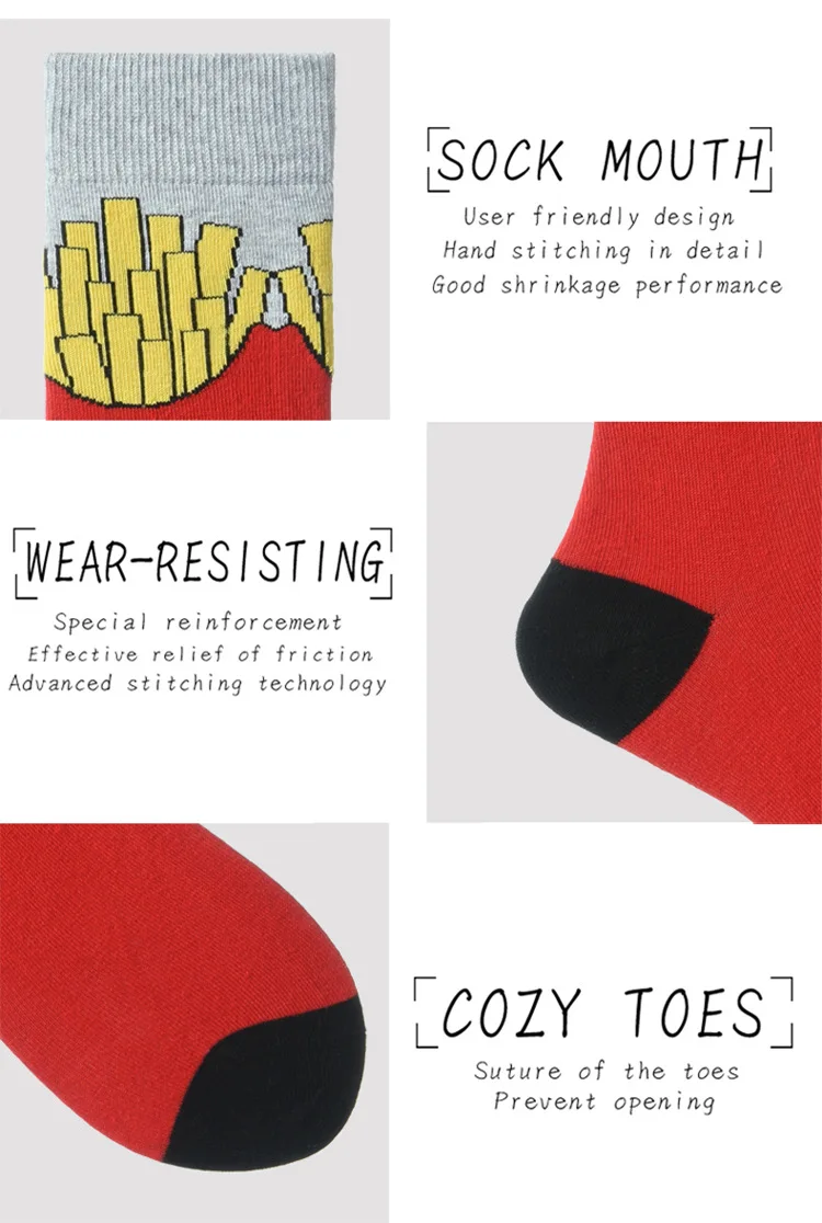 Four season Cotton Socks Men Hip Hop Skateboard Long Sock Casual Colorful Street Fashion Harajuku Man Food Pattern Funny Socks