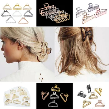 

New Women Girls Geometric Hair Claw Clamps Hair Crab Moon Shape Hair Clip Claws Solid Color Accessories Hairpin Large/Mini Size