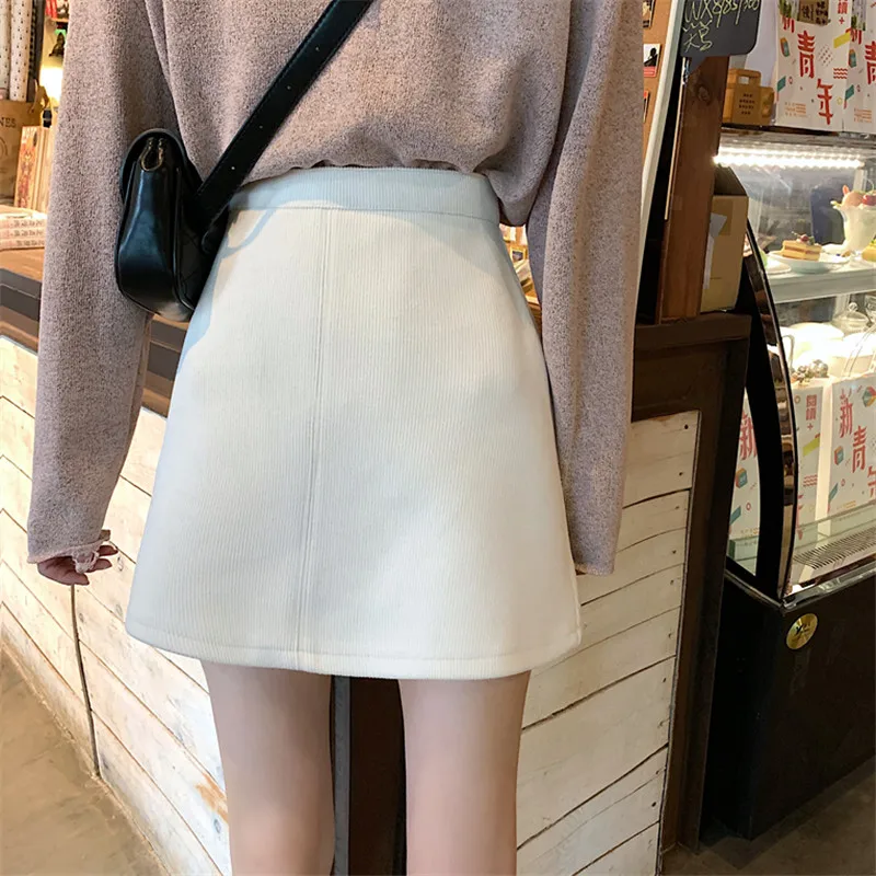 Вельветовая юбка-карандаш, женские мини юбки, осенние короткие юбки с высокой талией, трапециевидные корейские винтажные тонкие сексуальные повседневные юбки на молнии W032