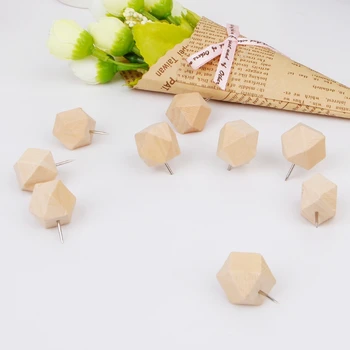 

9 Pcs Wooden Thumb Tack Rhombic Creative Decorative Drawing Push Pins Wood Head G92E