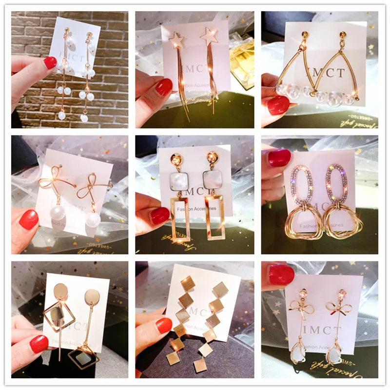 

2019 korean fashion women's earrings elegant big minimalist long gold earrings bridal party wedding jewelry ornaments accessorie