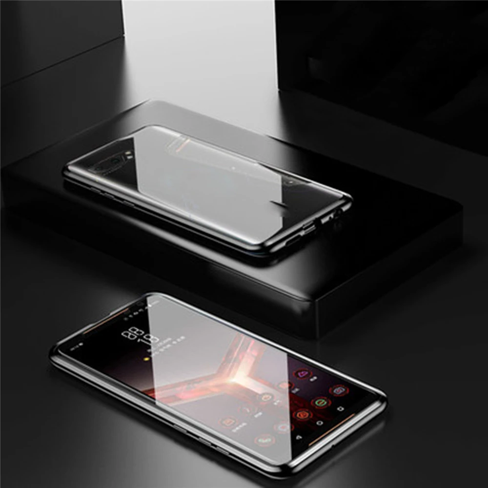 Черный Двусторонний чехол из закаленного стекла для телефона для ASUS ROG Phone II 2/ZS660KL Прозрачный чехол для телефона с магнитным покрытием передняя и задняя крышка - Цвет: Черный