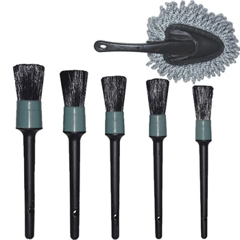 

Detailing Brush Kit- 5 Different Sizes Boar Hair Detail Brushes and Car Duster Cleaning Dirt