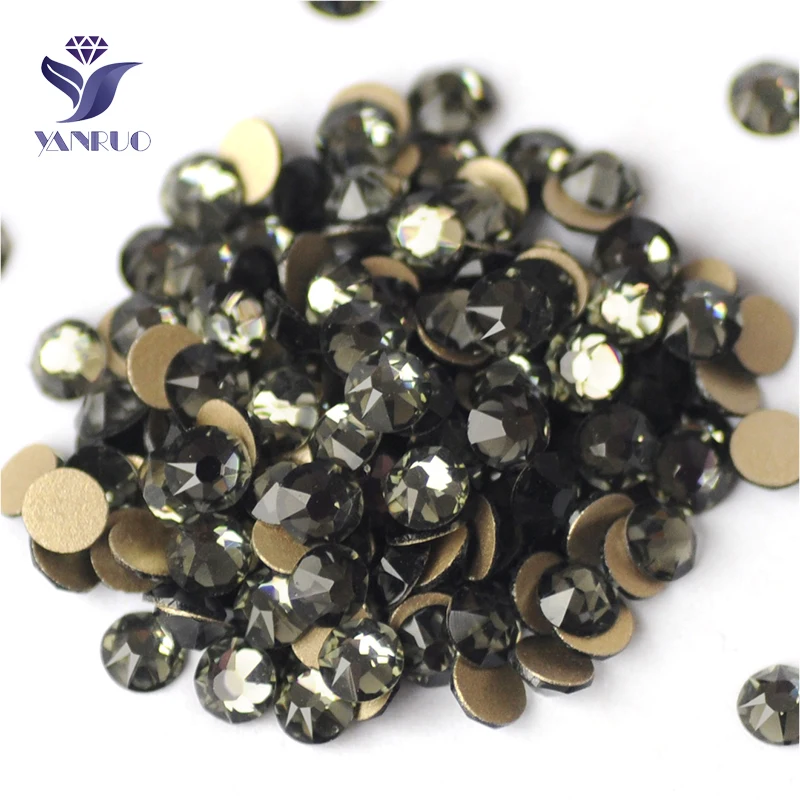 

YANRUO 2088NoHF All Sizes Black Diamond 3D Nail Art Rhinestones Non Hotfix Crystal Strass Flatback Gray Stones DIY Crafts
