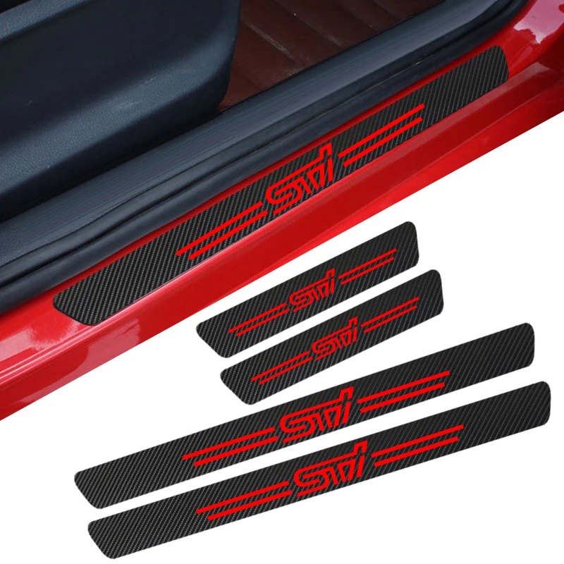 4pcs Auto Outer Door Sill Protector Pedal Scuff Plate Carbon fiber stickers for Subaru STI