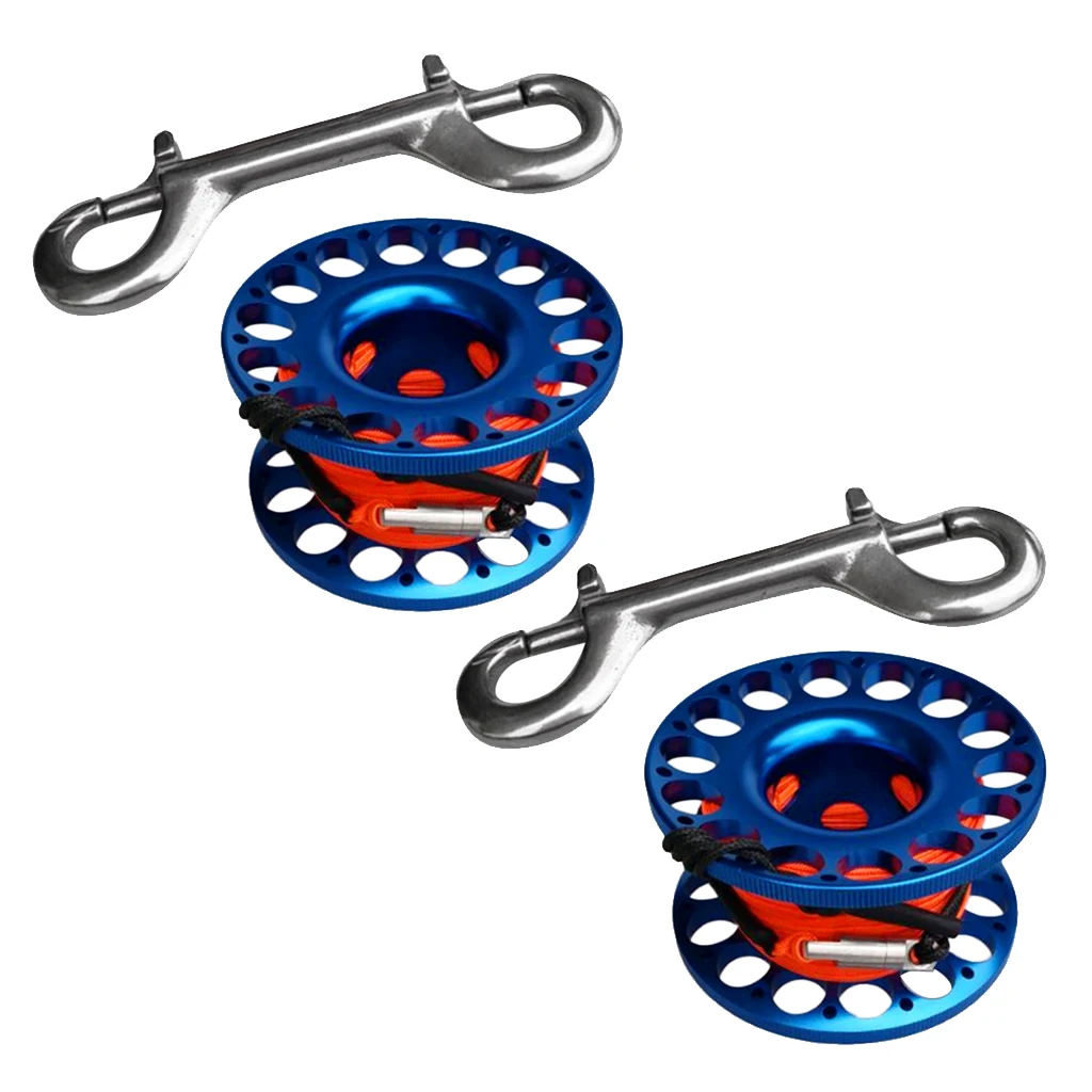 

2x Scuba Diving Aluminum Alloy Finger Reel Spool 30m Line Bolt Snap Reel Scuba Dive Snorkeling Diving Finger Spool