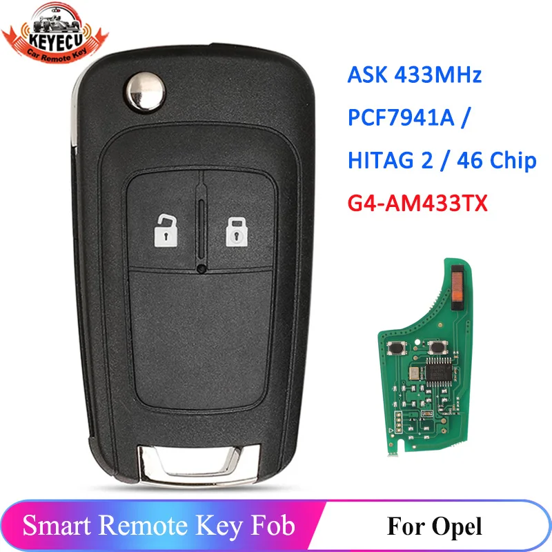 KEYECU G4-AM433TX 433MHz PCF7941A ID46 for Opel Vauxhall Meriva B Corsa D 2007 2008 2009 2010 2011 2012 2013 2014 Remote Key Fob |