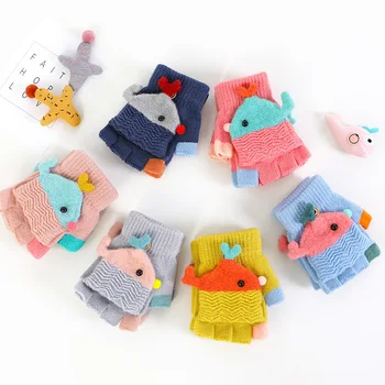 

Children Baby Boys Girls Gloves Winter Keep Warm Thick Half Finger Antler Convertible Flip Top Gloves Kids Cute Birds Mittens