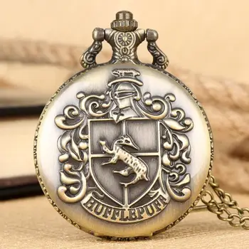 

Hufflepuff House Pattern Cover Pocket Watches for Men Practical Alloy Slim Chain Pendant Watch for Male HP Fans Xmas Gift Clock