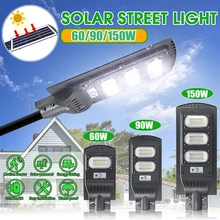 Farola Solar 60W/90W/150W luz LED Solar Radar PIR Sensor de movimiento lámpara de sincronización + remoto impermeable para Plaza Garden
