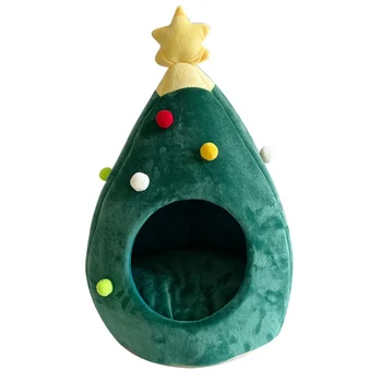 

Christmas Tree Elk Pet House Semi Closed Soft Kitty House Kennel Cats Dog Bed Multifunctional TB Sale