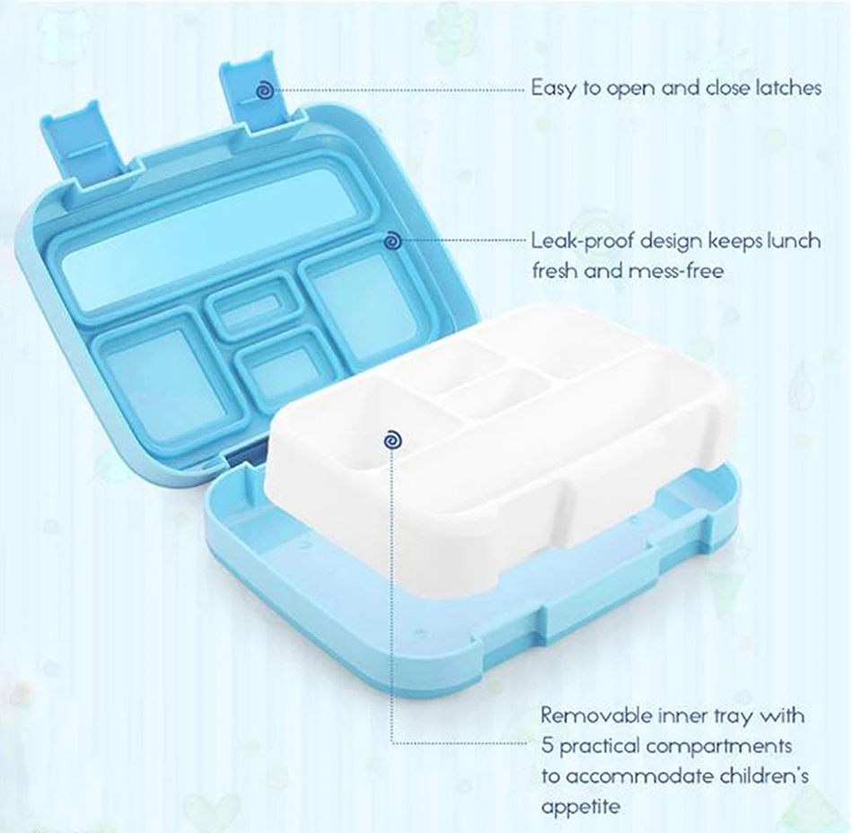 Microwavable квадратная коробка для обеда для детей Герметичный пищевой контейнер с отделениями BPA ланчбокс для пикника школы