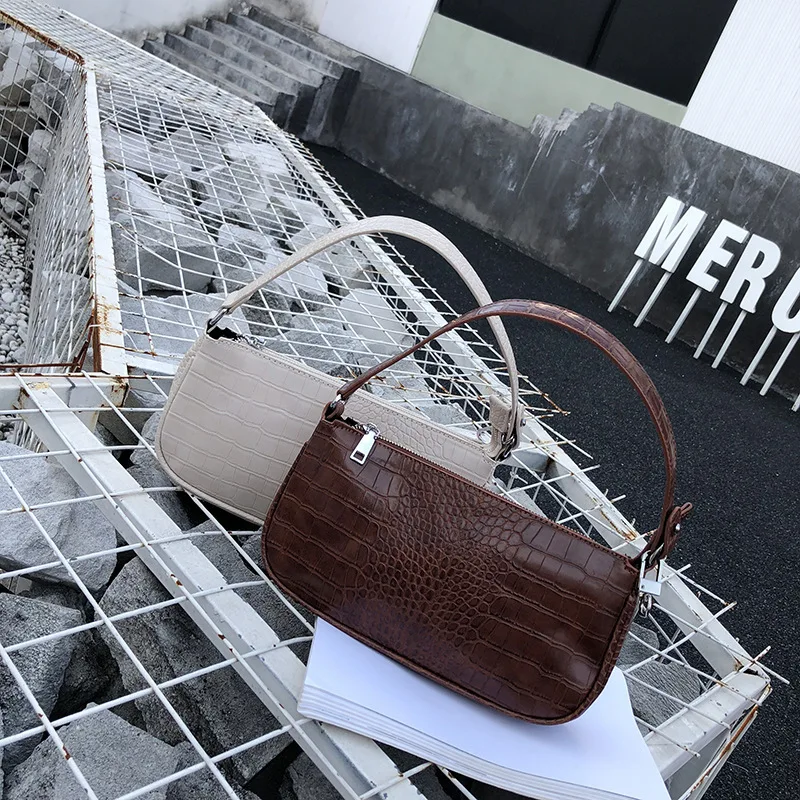 

2019 New Style Baguette Bag Women's Autumn INS Super Fire Retro Crocodile Pattern Chain Versatile Single-shoulder Crossbody Bag