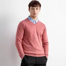 Осенняя и зимняя новая шерстяная головка v-образный вырез сплошной цвет Повседневный стиль Модный молодежный Мужской дикий свитер основной толчок кожи комфорт Базовый