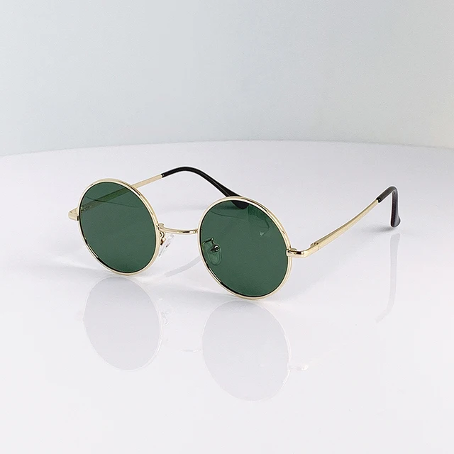 Retro Vintage Round Polarized Sunglasses Men Brand Designer Sun Glasses Women Alloy Metal Frame Black Lens Eyewear Driving UV400 C5 Gold Green