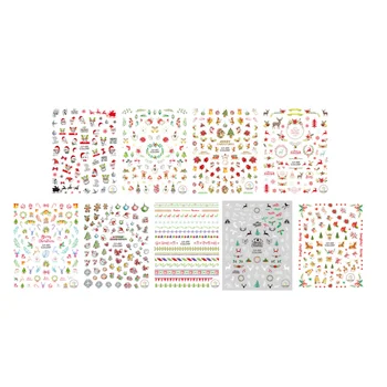 

9 Sheets Xmas Nails Decals 3D Mixed Pattern Cartoon Nail Art Stickers for Christmas