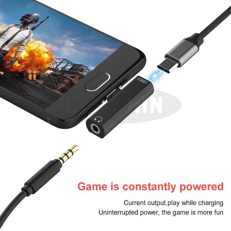 Mini Type C Audio Adapter For Huawei Samsung 2 in 1 Type C to TypeC Type-C to 3.5mm Jack headphone Cable Usb C Charging Adapter