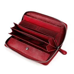 Genuine Leather Wallets 2021 Long Ladies Double Zipper Wallet Clutch Money Bag Design Coin Men RFID Purse Multiple card slots