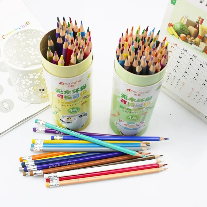

Erasable Color Pencils Cute Cartoon Pattern Barrel Non-toxic Oil Colored Pencil Set for Drawing Graffiti with Rubber Head