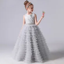 Robes de princesse formelles pour filles, longues à plusieurs niveaux, à fleurs, pour soirée de mariage, en Tulle, pour demoiselle d'honneur, 2021