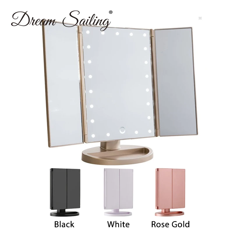 Зеркало с светодиодный сенсорным экраном 22 зеркало для макияжа с лампой Настольный макияж 1X/2X/3X увеличительные зеркала туалетный столик 3 складные