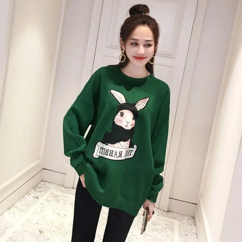 

Autumn And Winter Women's New Long-sleeved Sweatshirt Plush Thicker Loose Mid-length Sweatshirt Simple Wn*