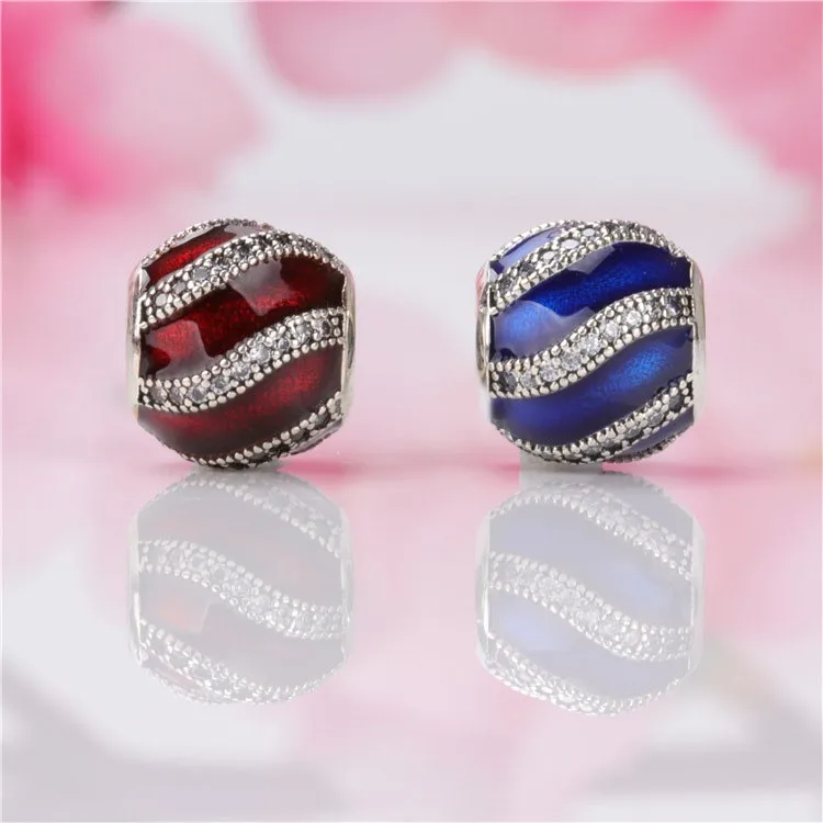

Authentic 925 Sterling Silver Beads Creative Round Enamel Wave Beads Fit Original Pandora Bracelet For Women Diy Jewelry