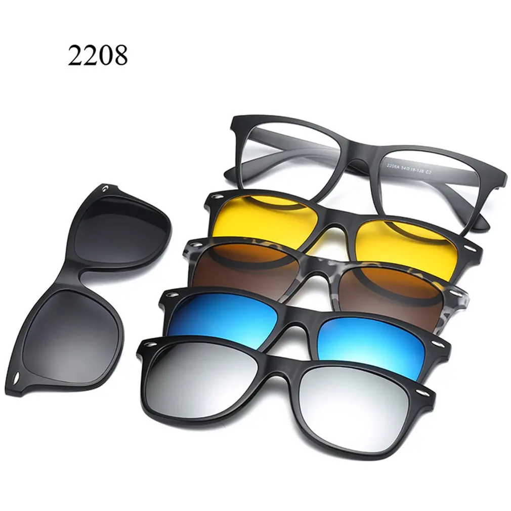 Men And Women Myopia Glasses Frame Flat Mirror Dual-Use Five-Piece Magnetic Set Polarized Sunglasses Clip | Спорт и развлечения