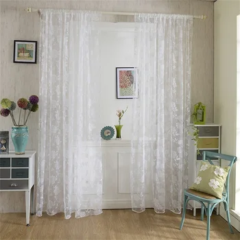 

Embroidery Lace Tulle Curtains Panels White Korean Mesh Flowers Window Screens Curtains For Living Room Warp Knitting