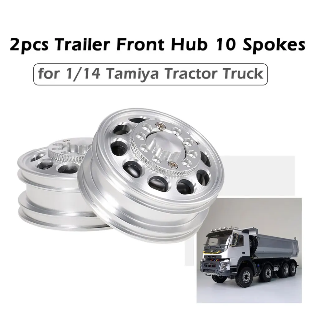 

2Pcs Metal Front Rear Wheel Rim Hub Black Metal Alloy7/ 10 Spoke for 1:14 RC Car Parts Tractor Trucks Auto Accessories
