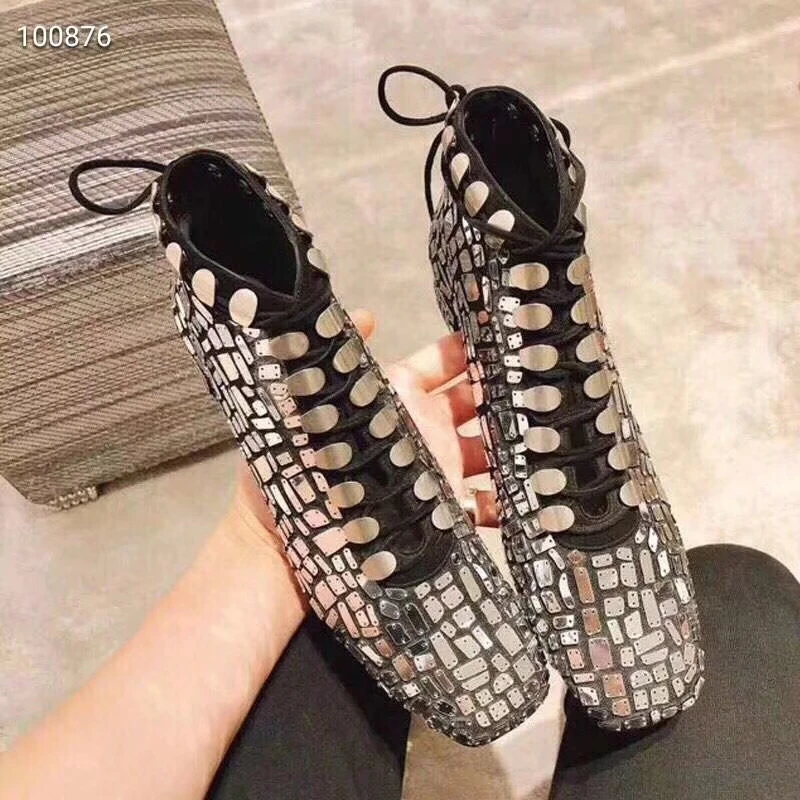 

Shoes Woman Leather Short Boots Metal Decor Square Toe Cozy Cool Girl Zipper Booties Hot Unique Shoes Chaussures Femmes De Mujur
