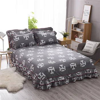

Bed Skirt Polyester Printing Type Multicolor Bedcover Soft Bedspread Bedroom Wedding Decor King Size No Pillowcover Yaapeet