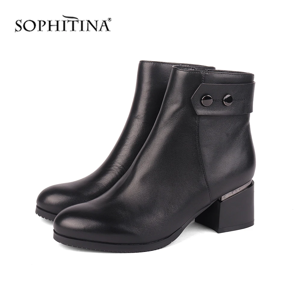 SOPHITINA/Модные женские ботинки; обувь ручной работы из высококачественной натуральной кожи с круглым носком на квадратном каблуке 6 см; ботильоны на высоком каблуке; MC457