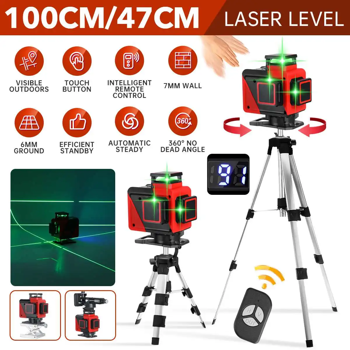 Laser levels 4D 16Lines Green Light Horizontal&Vertical Cross Auto Self Leveling Laser levels