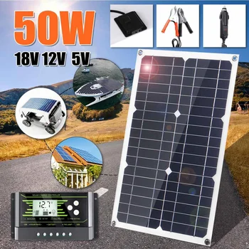 

50W 18V Mono Solar Panel Dual USB 12V/5V DC Monocrystalline Flexible Solar Charger For Car RV Boat Battery Charger Waterproof