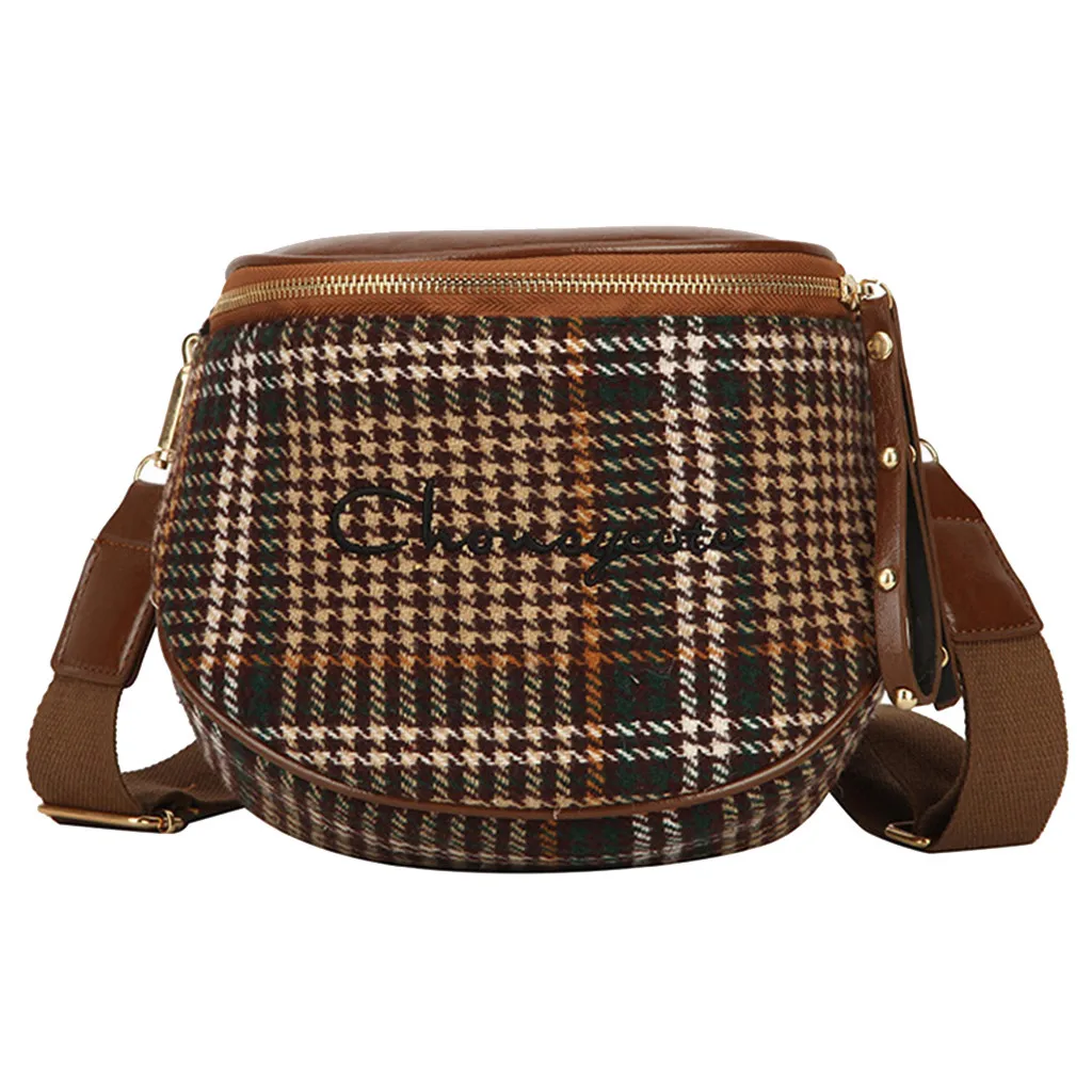 Маленькая клетчатая сумка на талию для женщин модная сумка через плечо сумки и кошельки Осенняя сумка через плечо#50 - Цвет: Brown