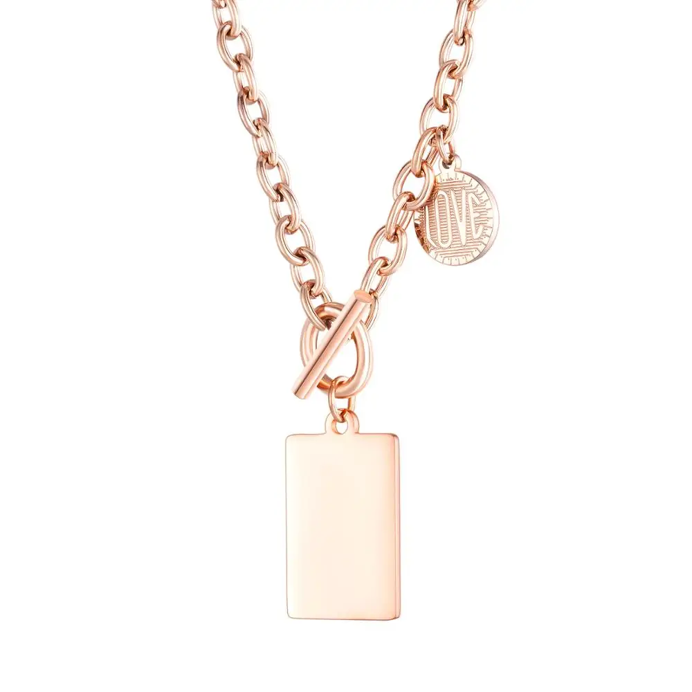 

2020 kpop rose gold Square Round pendant necklace for women fashion retro stainless steel jewelry accessories regalos para mujer