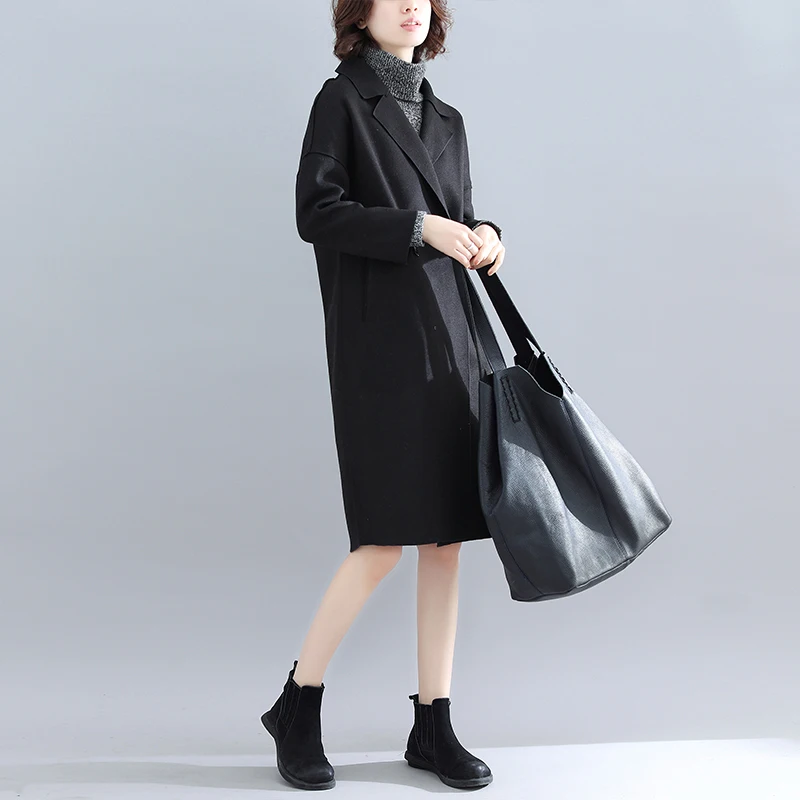 New Style Autumn Clothing Suit Collar Casual Cardigan Woolen Jacket Chubby Mm Literature And Art Mid-length Western Style F