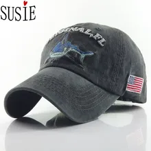 Осенние бейсболки с вышивкой в виде акулы, флаг США, хлопковая бейсболка, унисекс, Повседневная Солнцезащитная вымытая шляпа в старом стиле