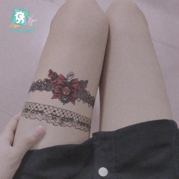 

21X15cm Hot Sale Large size Leg Water Transfer Tattoo Sexy Lace and Gun Design Fake Body Art Temporary Tattoo Stickers For Women