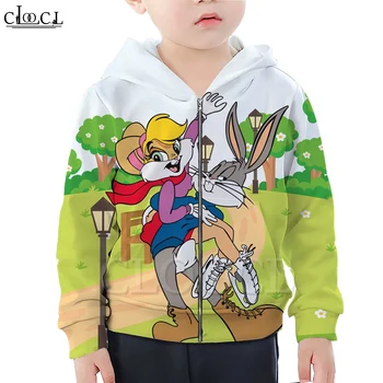 

CLOOCL Newest Family Fitted Cartoon Anime Bugs Bunny Zipper Hoodies Boy Girl 3D Print Children Zipper Hooded Fashion Casual Tops