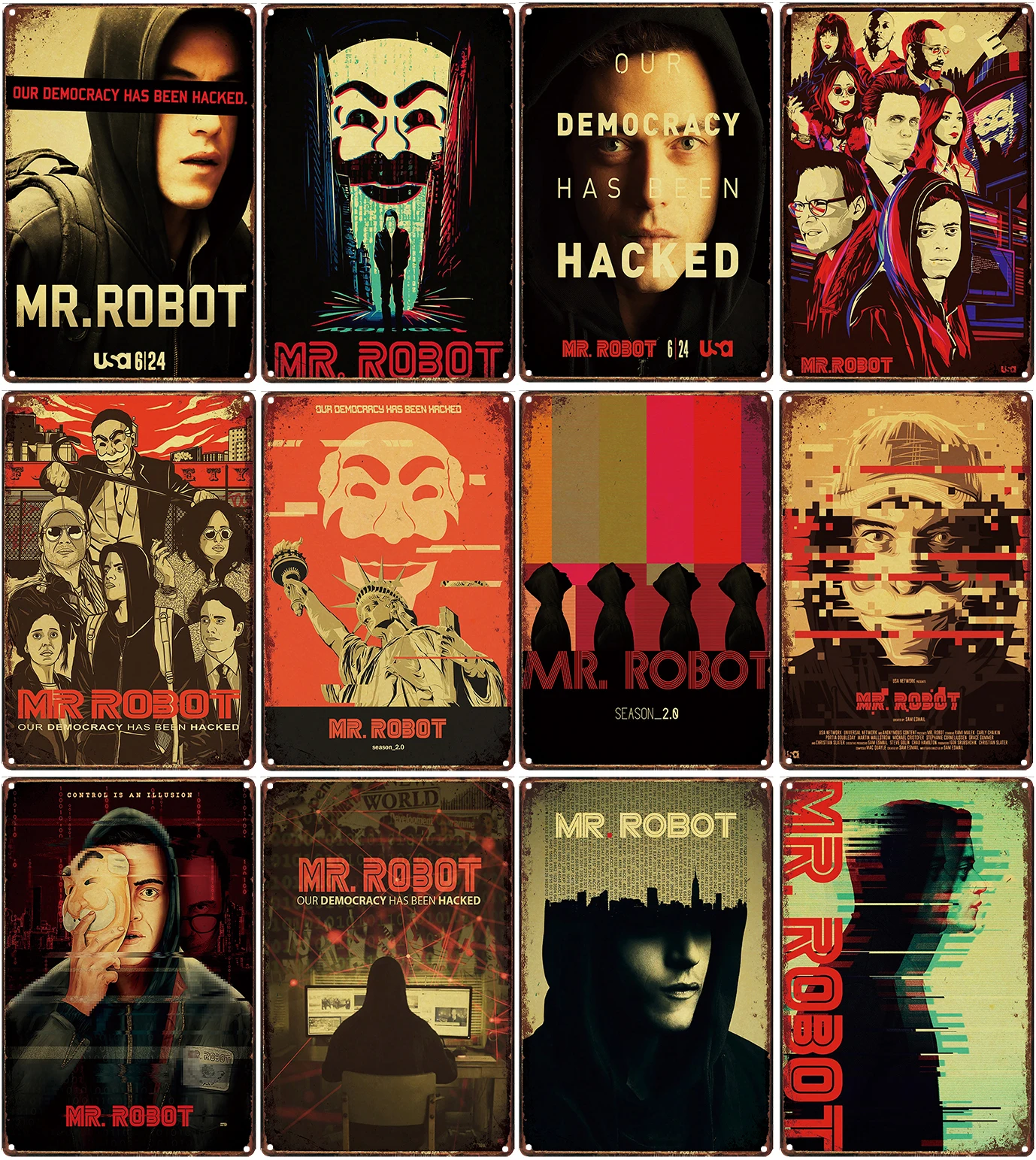 

Mr. Robot Metal Poster Plaque Metal Vintage Classic Movie Metal Tin Sign Wall Decor for Bar Iron Painting