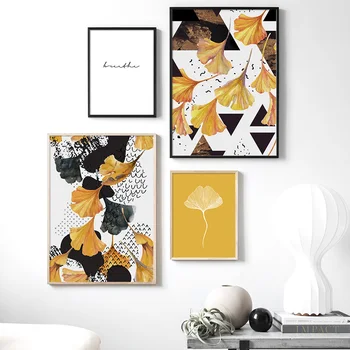 

Ginkgo Leaves Abstract Autumn Color Quote Nordic Posters And Prints Wall Art Canvas Painting Wall Pictures For Living Room Decor