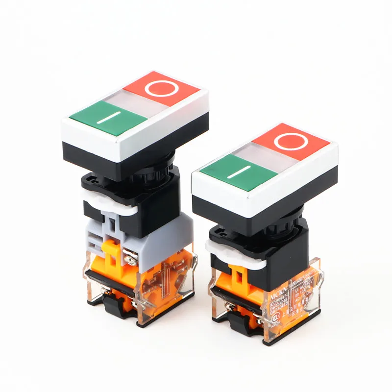 22mm Self-reset double-position double-head button switch Red-green band lamp LA38-11D/RG flat-end switch 22mm