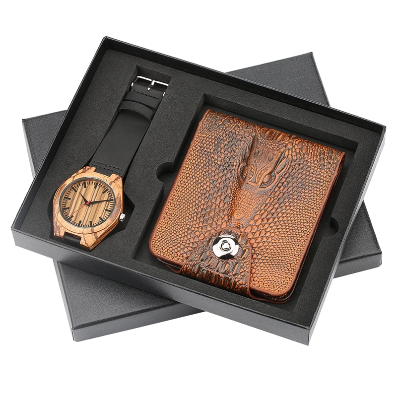 Мужские деревянные часы кварцевые мужские многофункциональная сумка для карт на