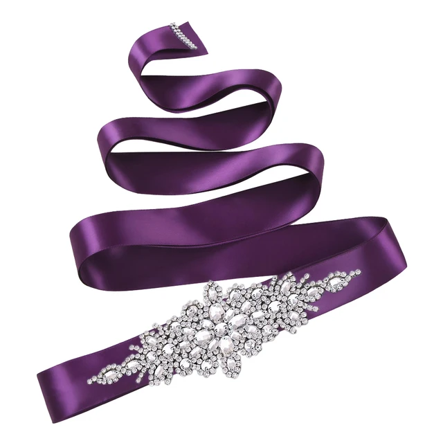 TOPQUEEN S01 Rhinestone Women's Belt Bride Belts Bridal Sashes Wedding Accessories Belts For Evening Party Prom Gown Dress Purple ribbon
