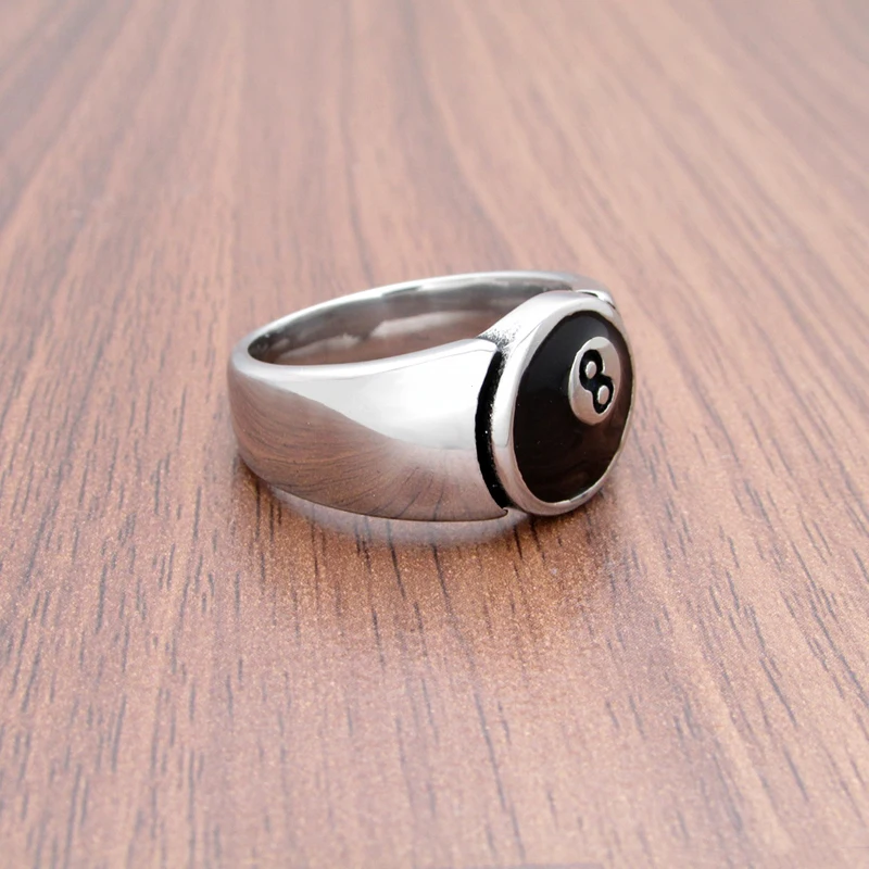 Punk 316L Stainless Steel Black 8 Sliver Color Men's Pool Eight Ball Ring Jewelry 5