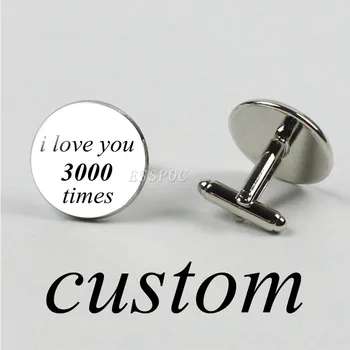 

1 Pair Custom Photo Logo Text Cufflinks Men Black Cufflinks Shirt Customized Wedding Cufflink Father's Day Gifts Husband Gift