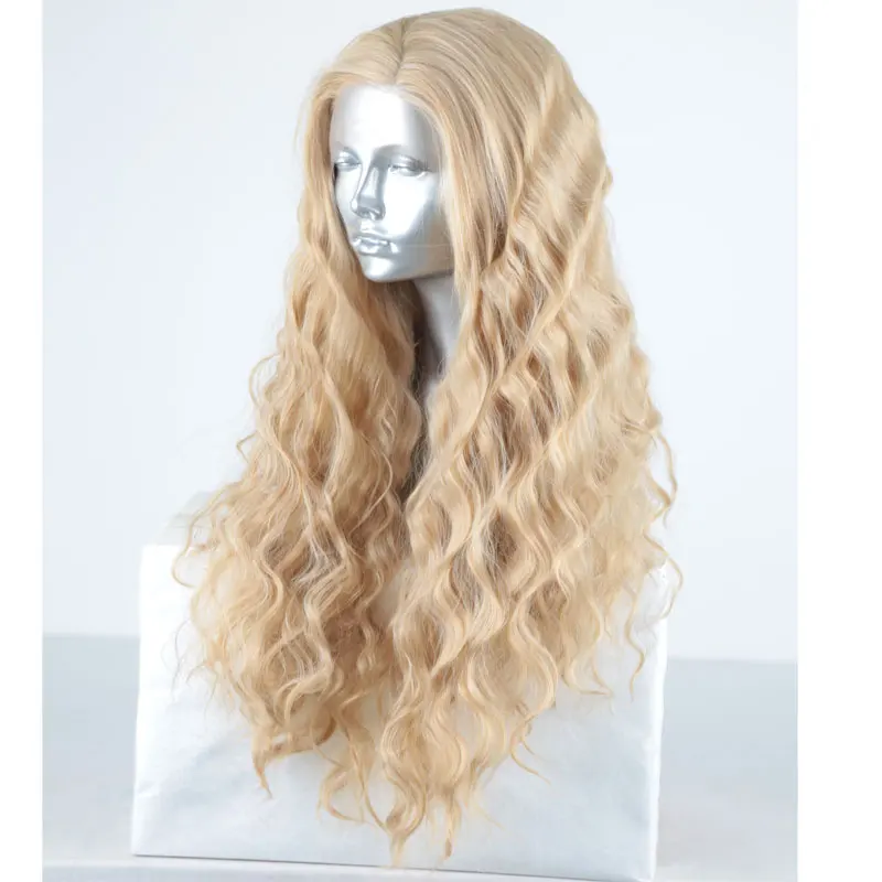 Bombshell смешанный Золотой Блонд 13*3 дюймов синтетический парик на кружеве водная волна термостойкие волокна боковое расставание для Косплей вечерние парики